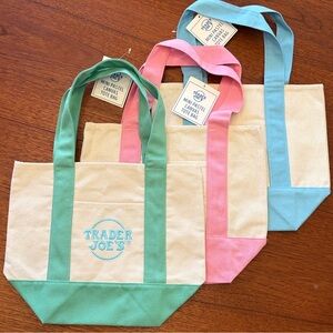 Set of 3 Trader Joe’s Mini Pastel Canvas Tote Bags